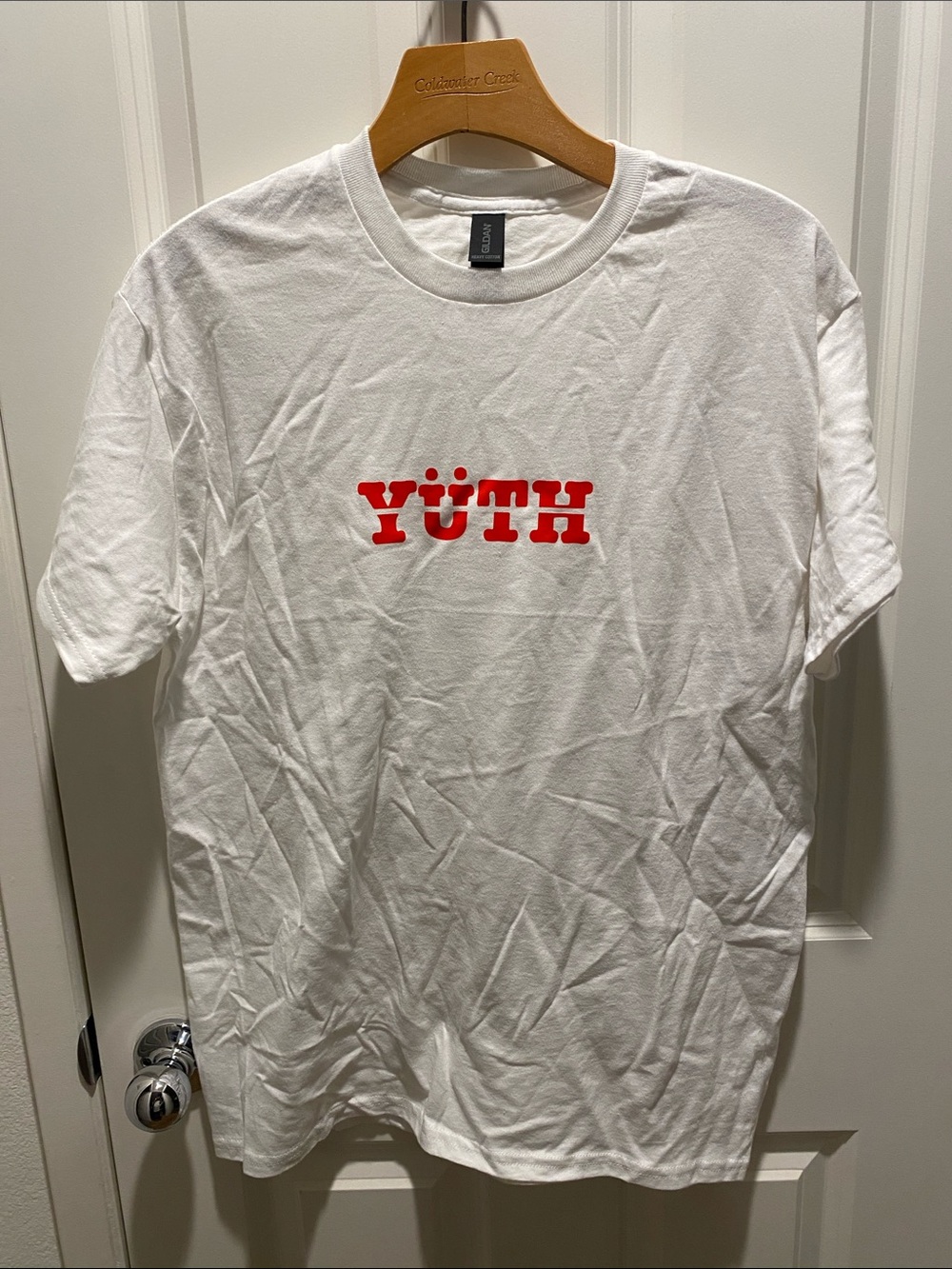 YUTH Men's White Graphic Tee with Red Logo NWOT